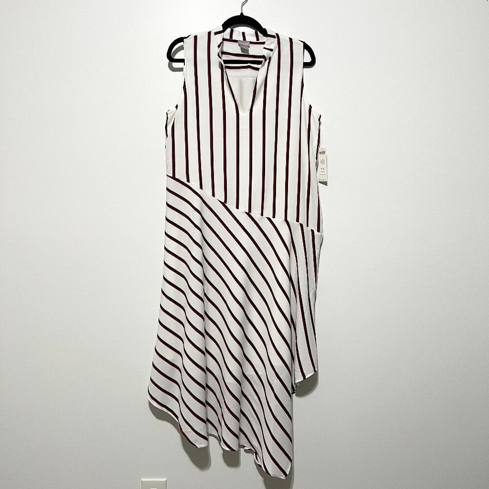 Chicos Womens Asymmetrical Artsy Midi Dress 10 White Coastal Striped Hamptons